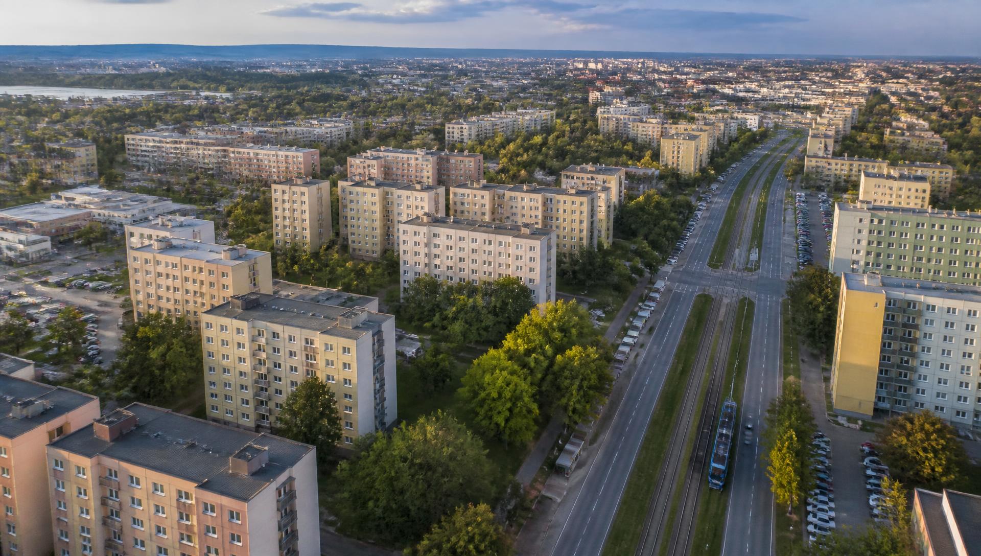 Widok z lotu ptaka Krakowa — Kurdwanów / Podgórze Duchackie